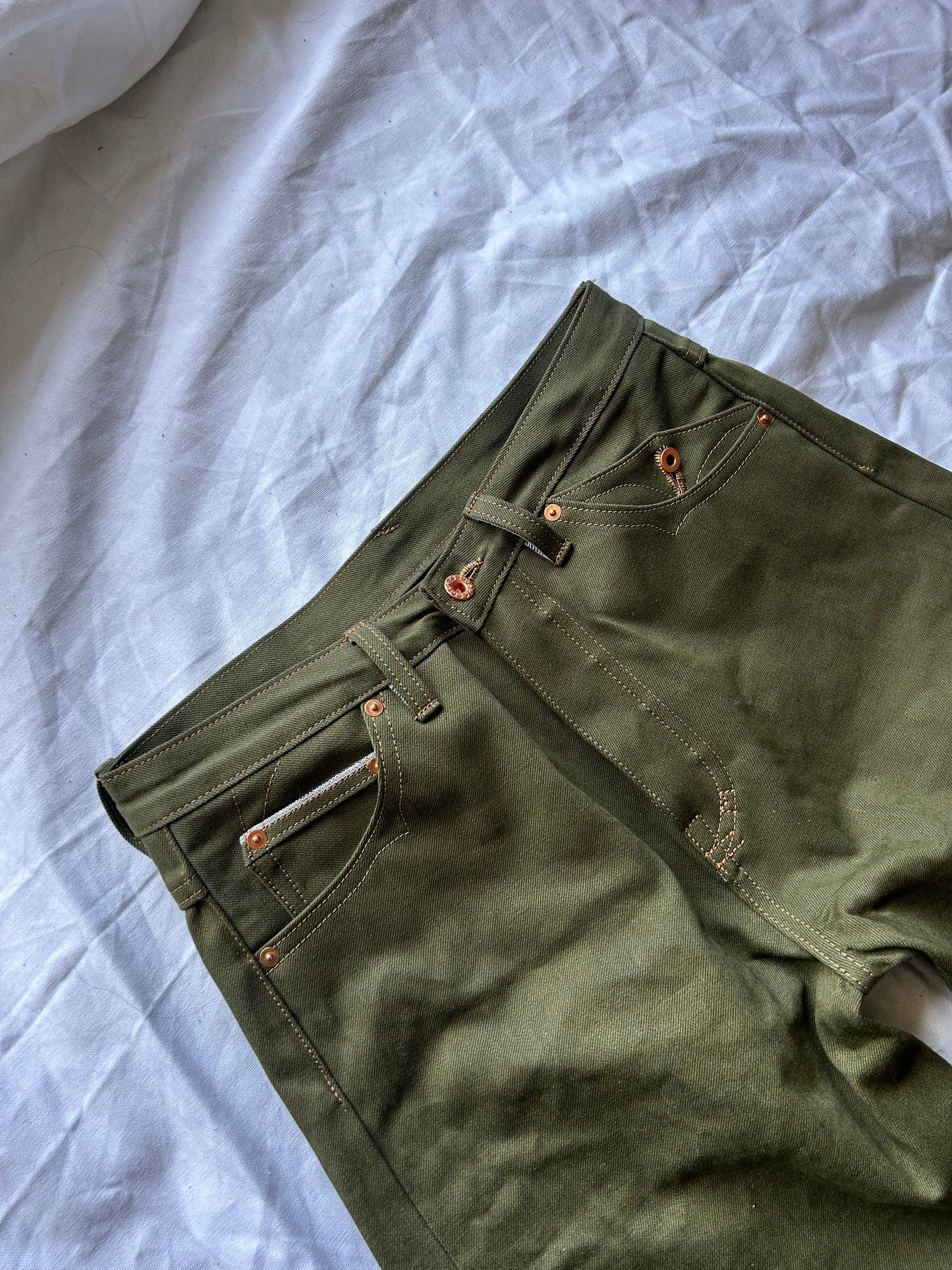 “Olive” 13.5 oz Wide Straight Leg